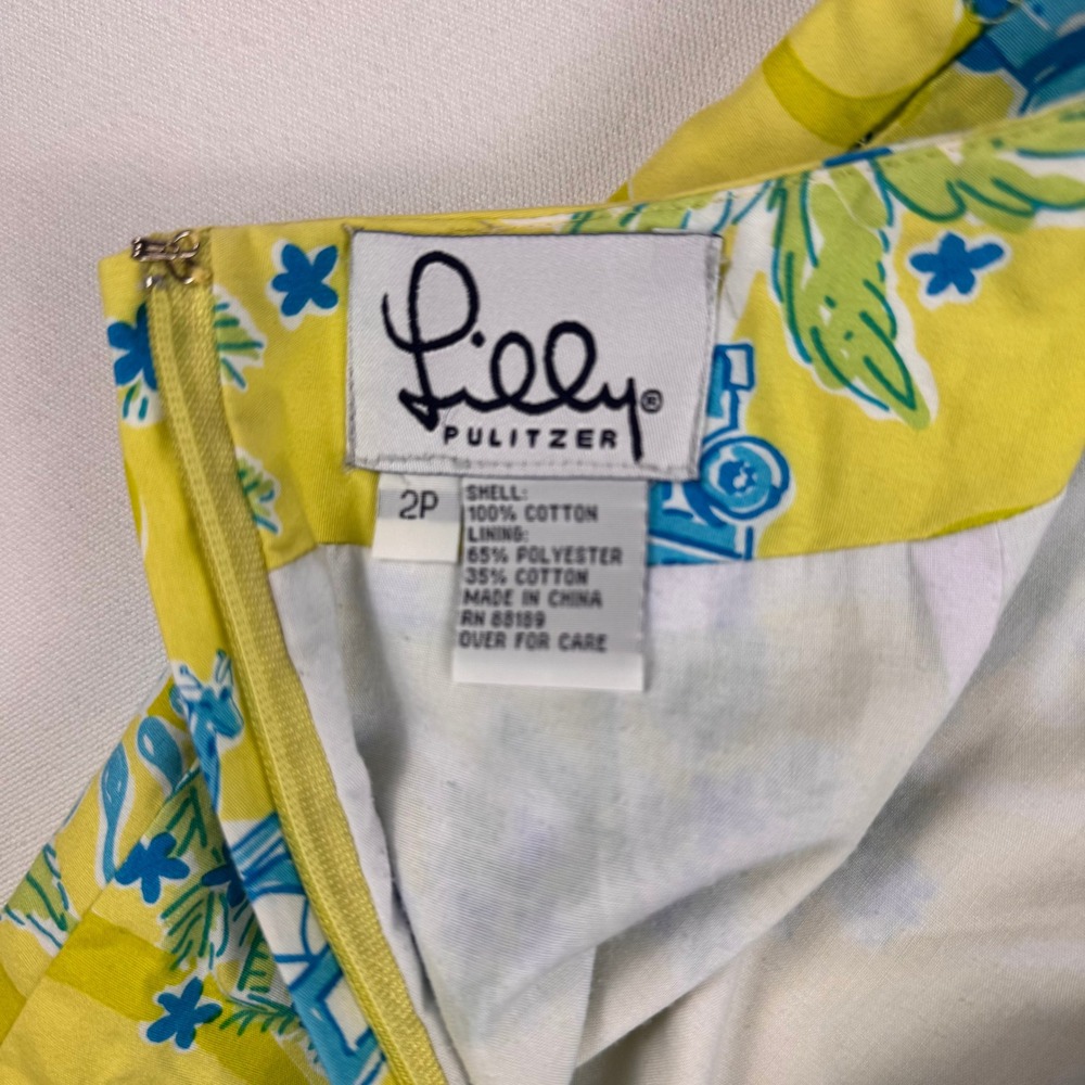 Lilly Pulitzer Mini Skirt Women 2P Yellow Blue Crusin Print A-Line Tropical - Picture 4 of 9